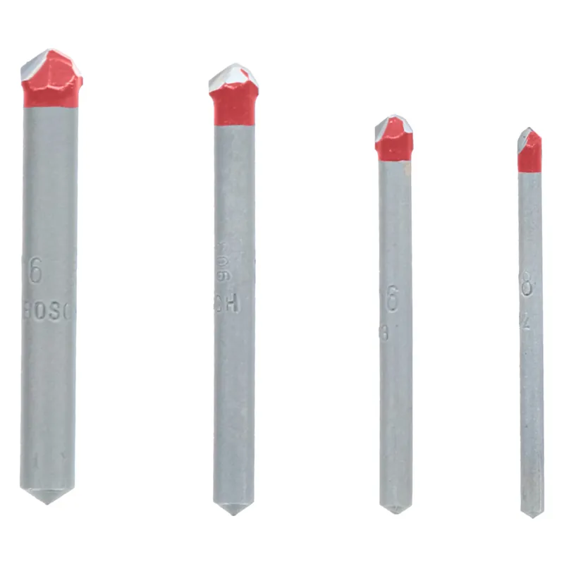 Carbide Tipped Tile And Stone Drill Bit Set 3-flat Shank 4 Pc