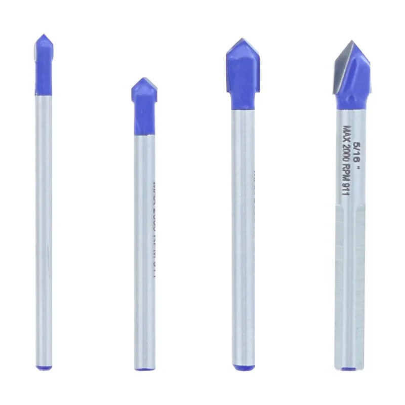 Carbide Tipped Glass And Tile Bit Set 3-flat Shank 4 Pc