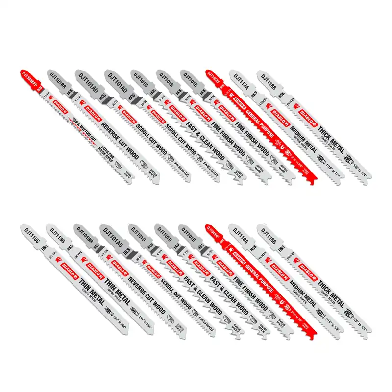 T-shank Jigsaw Blade Set, Assorted Metals, For Wood & Metal, 20-pc.