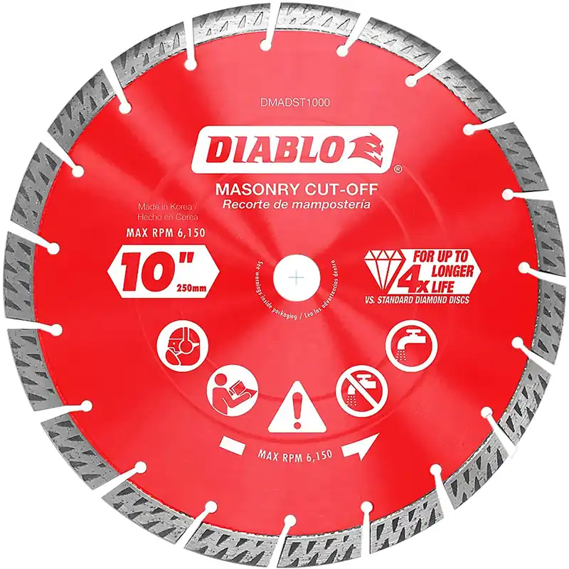 10 In. Segmented Turbo Rim Dry/wet Diamond Blade For Masonry