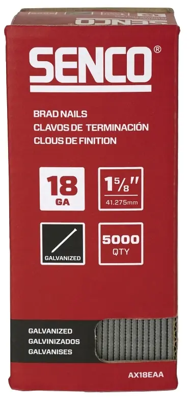 1-5/8 In. L X 18 Ga. Straight Strip Galvanized Brad Nails 5000 Pk