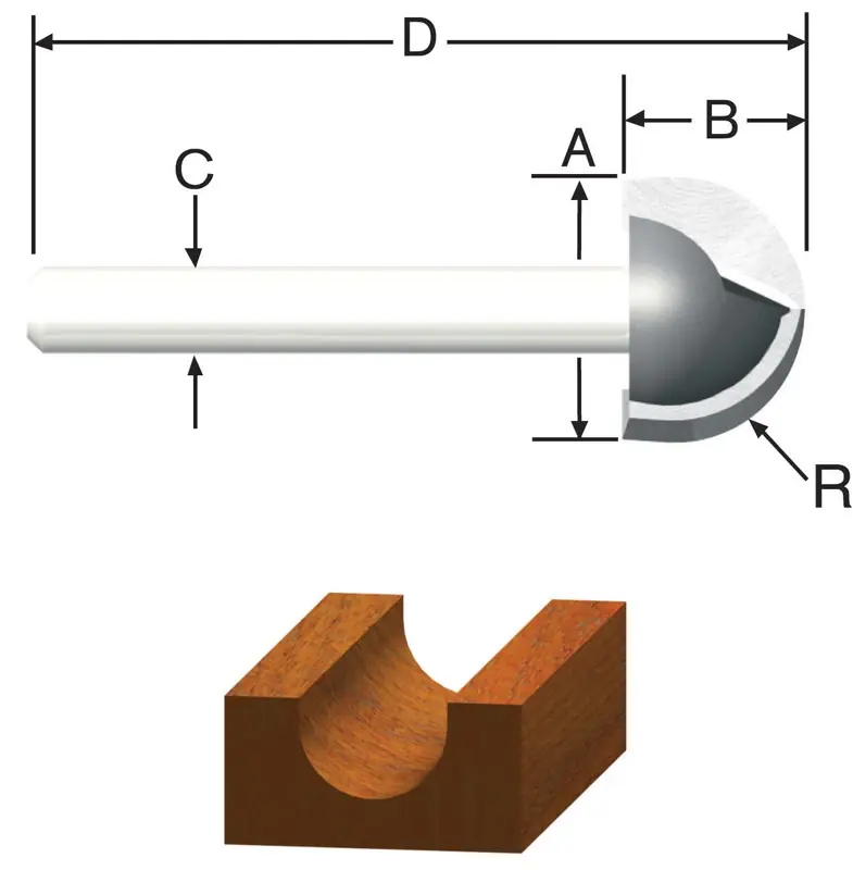 1/2 In. Carbide Tipped Core Box Router Bit - Model 23123