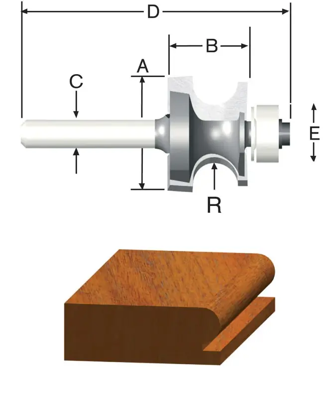 Carbide Tipped 1 In. Beading Router Bit, 2-1/8 In. Length, 1/4 In. Shank