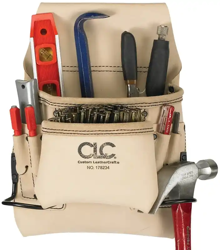 8-pocket Heavy-duty Leather Carpenter‘s Nail & Tool Bag - Model 178234
