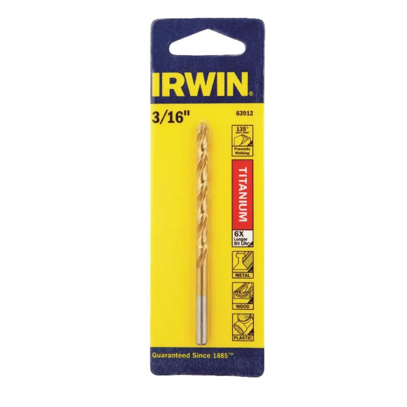 Titanium Drill Bit, Jobber Length, 3/16 In.