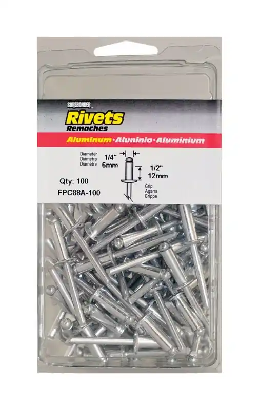 1/4 In. D X 1/2 In. Aluminum Rivets Silver 100 Pk