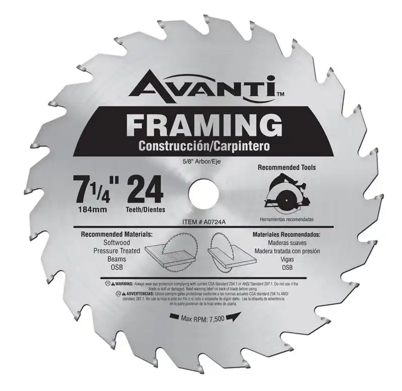 7-1/4 In. D X 5/8 In. Carbide Tipped Steel Framing Saw Blade 24 Teeth 1 Pk