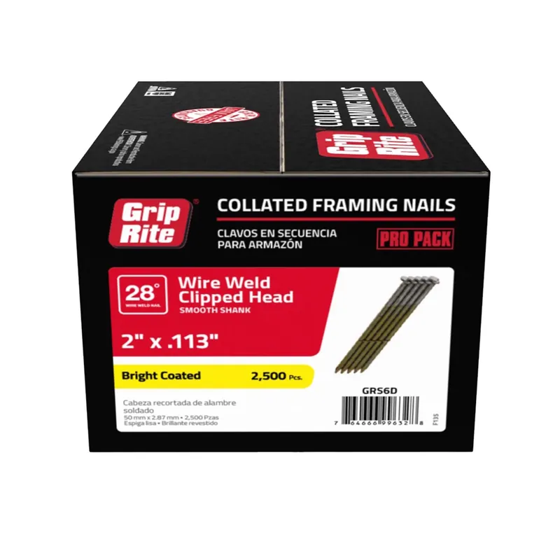 Grip-rite 2 In. L X 11-1/2 Ga. Angled Strip Bright Framing Nails 28 Deg 2500 Pk