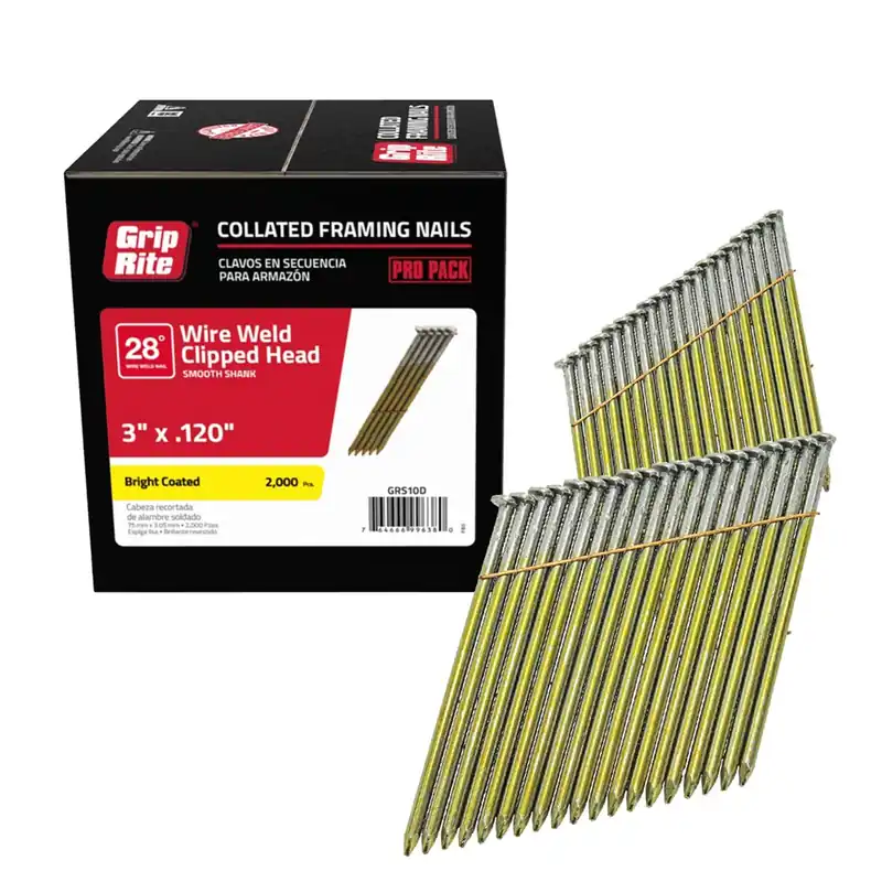 Grip-rite 3 In. L X 11 Ga. Angled Strip Bright Framing Nails 28 Deg 2000 Pk