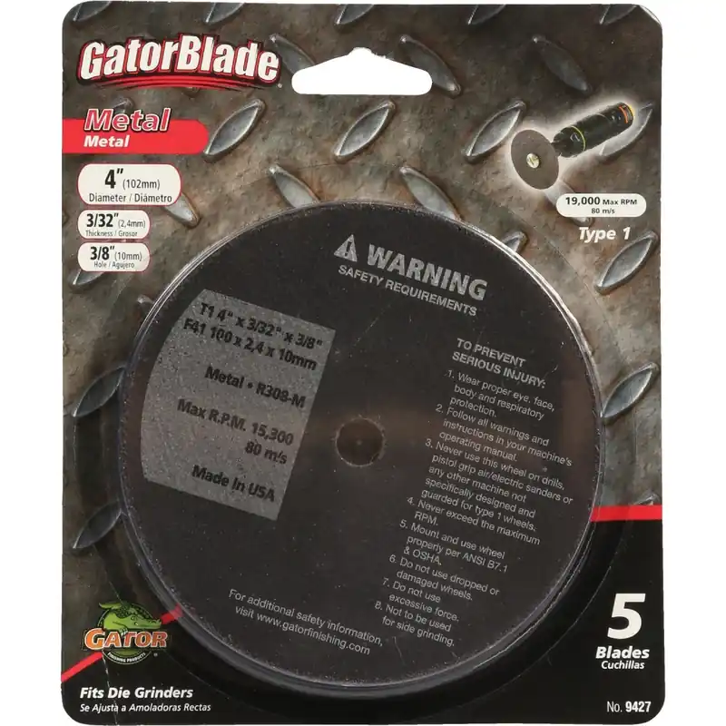 4 In. D X 3/8 In. X 3/32 In. Thick Aluminum Oxide Type 1 Metal Cut-off Blade 5 Pc
