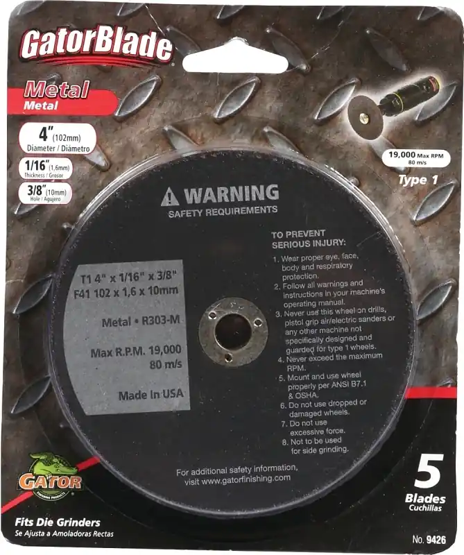 4 In. D X 3/8 In. X 1/16 In. Thick Aluminum Oxide Type 1 Metal Cut-off Blade 5 Pc