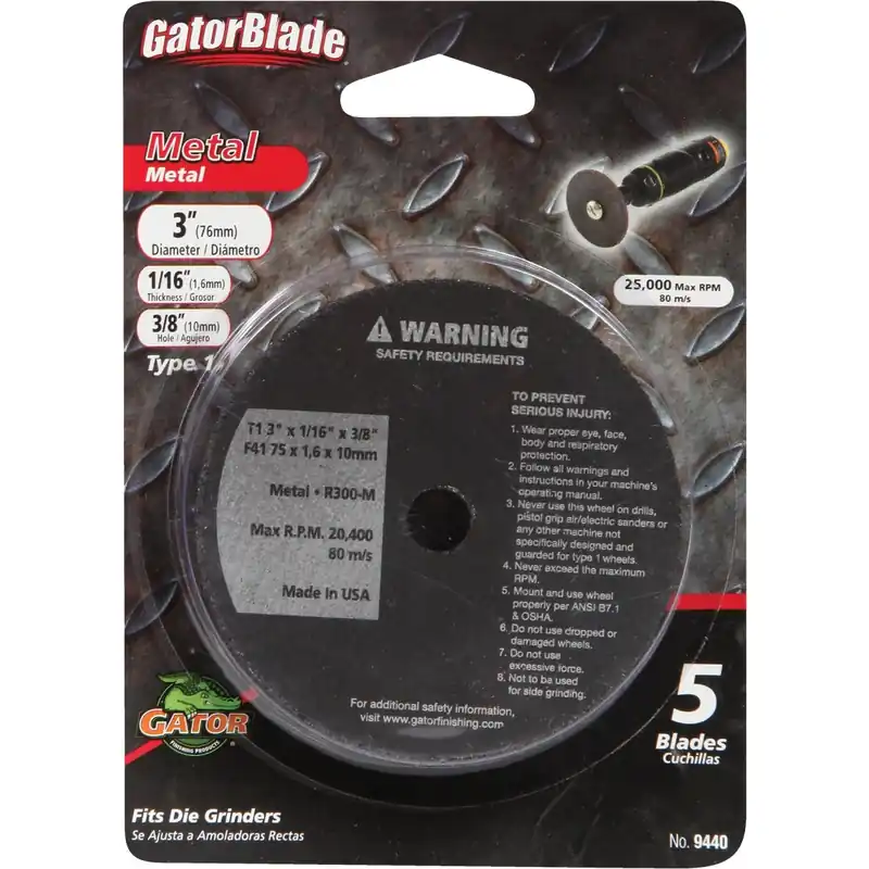 3 In. D X 3/8 In. X 1/16 In. Thick Aluminum Oxide Type 1 Metal Cut-off Blade 5 Pc