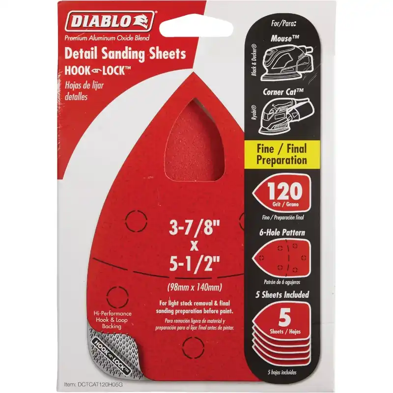 5-1/2 In. L X 3-7/8 In. W 120 Grit Aluminum Oxide Mouse Sandpaper 5 Pk