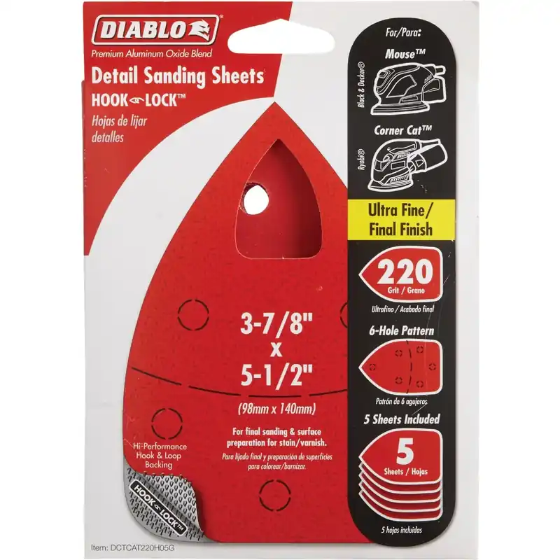 5-1/2 In. L X 3-7/8 In. W 220 Grit Aluminum Oxide Mouse Sandpaper 5 Pk
