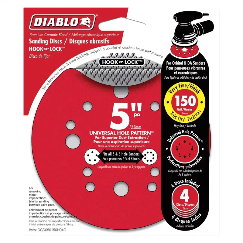 5 In. Ceramic Blend Hook And Lock Sanding Disc 150 Grit Very Fine 4 Pk
