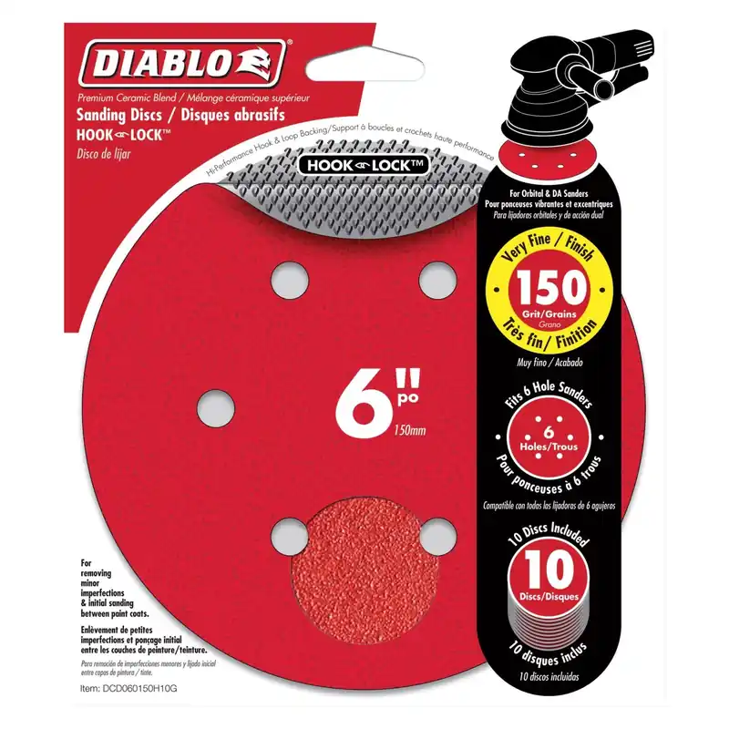 6 In. Ceramic Blend Hook And Lock Sanding Disc 150 Grit Very Fine 10 Pk