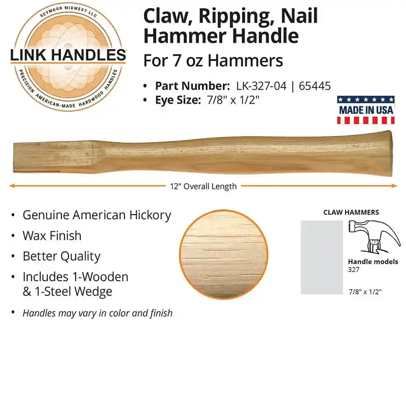 12 In. American Hickory Replacement Handle For Claw Hammers Brown