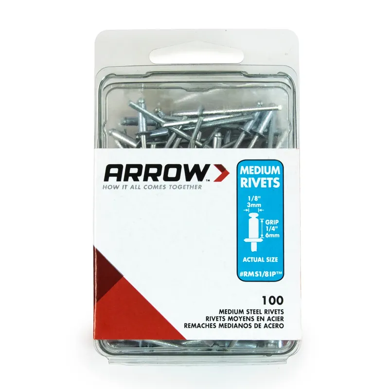 1/8 In. D X 1/4 In. Steel Rivets Silver 100 Pk