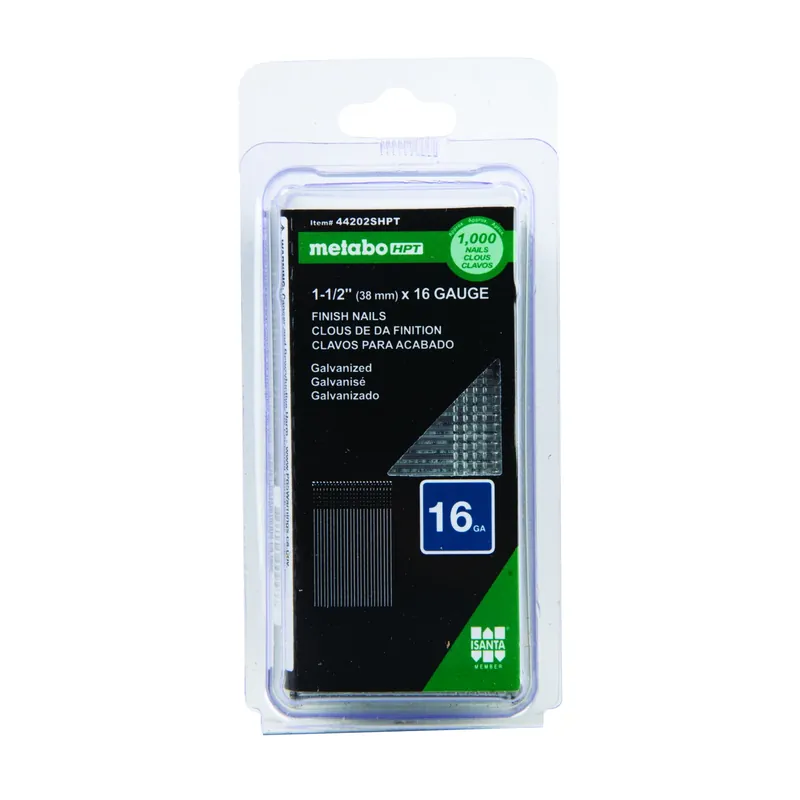 1-1/2 In. L X 16 Ga. Straight Strip Electro Galvanized Finish Nails 1000 Pk