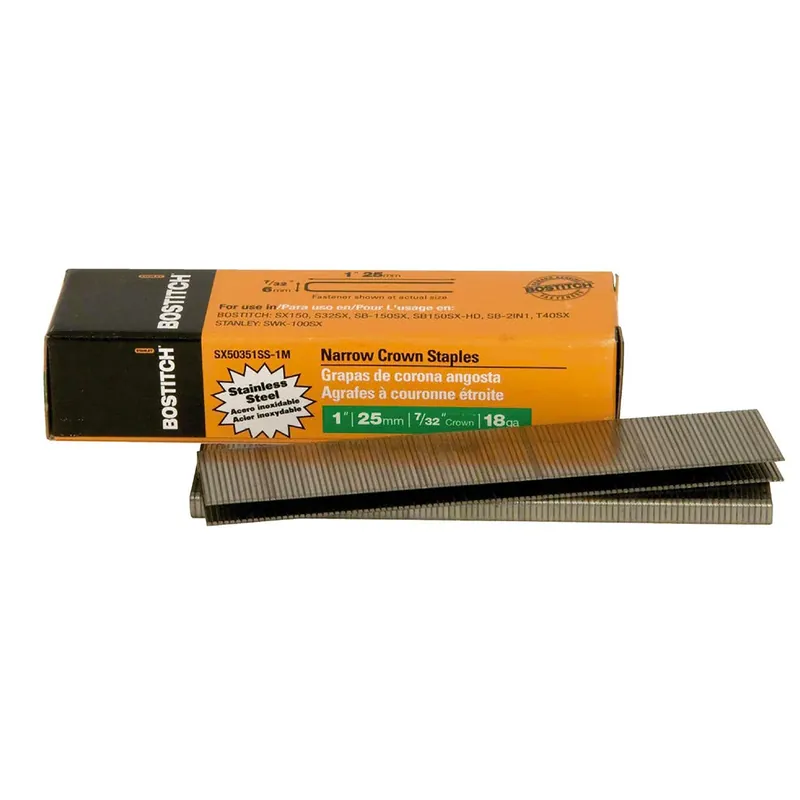 Bostitch 7/32 In. W X 1 In. L Stainless Steel Finish Staples 18 Ga. 1000 Pk