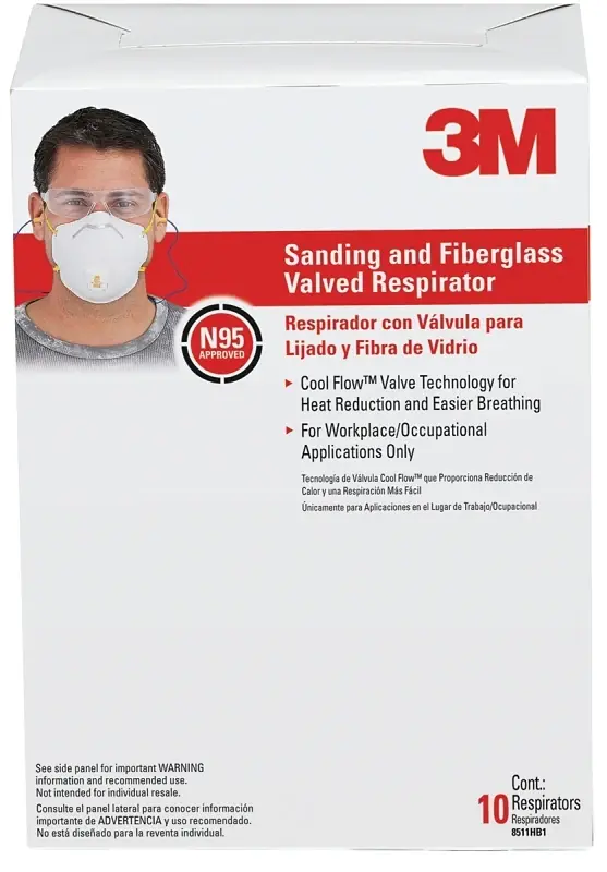 N95 Sanding And Fiberglass Cup Disposable Respirator Pro-series Valved White 10 Pc