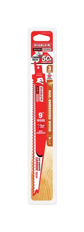Demo Demon 9 In. Carbide Tipped Nail-embedded Wood Reciprocating Saw Blade 5/7 Tpi 3 Pk