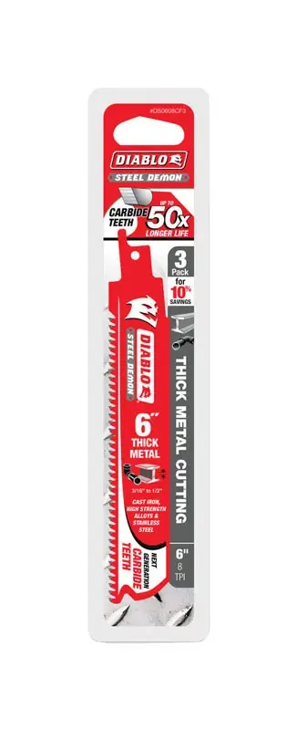 Steel Demon 6 In. Carbide Tipped Thick Metal Reciprocating Saw Blade 8 Tpi 3 Pk
