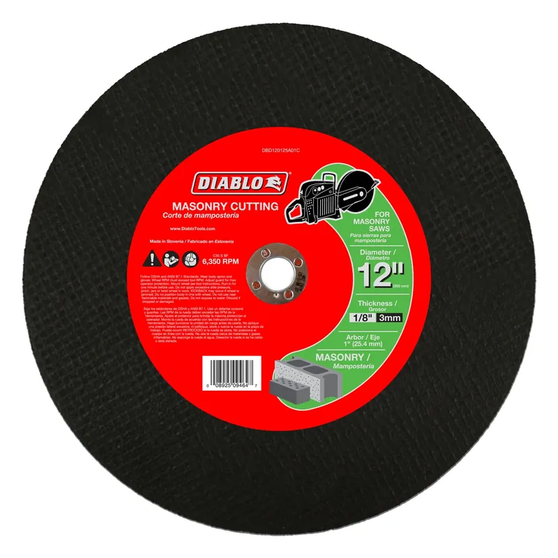 12 In. D X 1 In. X 1/8 In. Thick Silicon Carbide High Speed Masonry Cut-off Disc 1 Pk