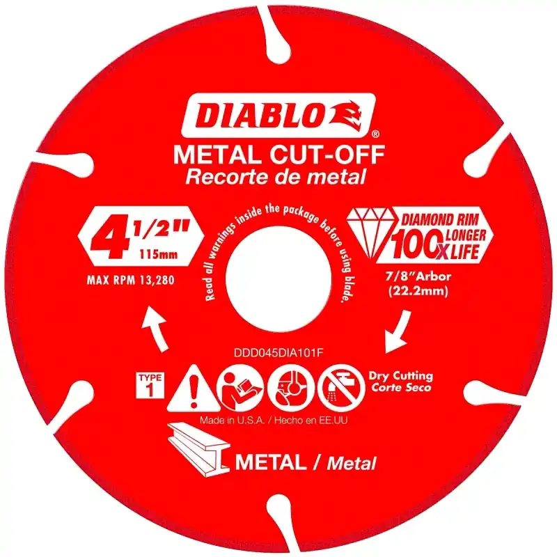 4-1/2 In. D X 7/8 In. X 0.039 In. Thick Diamond Metal Cut-off Wheel