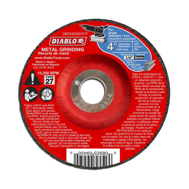 Metal Cut-off Discs, Type 27, 4 X 1/4 X 5/8-in.