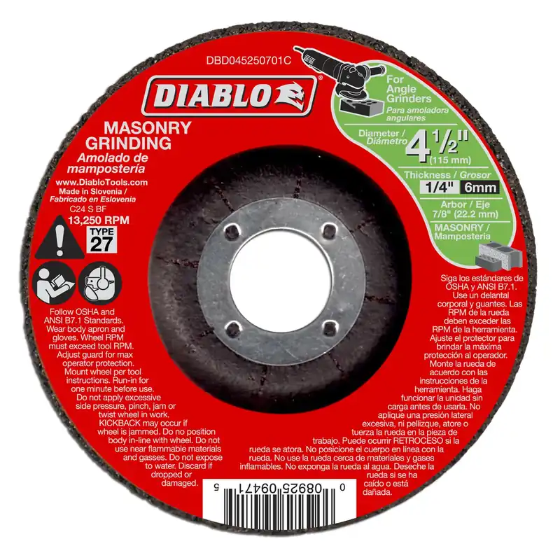 Masonry Grinding Discs, Type 27, 4-1/2 X 1/4 X 7/8-in.