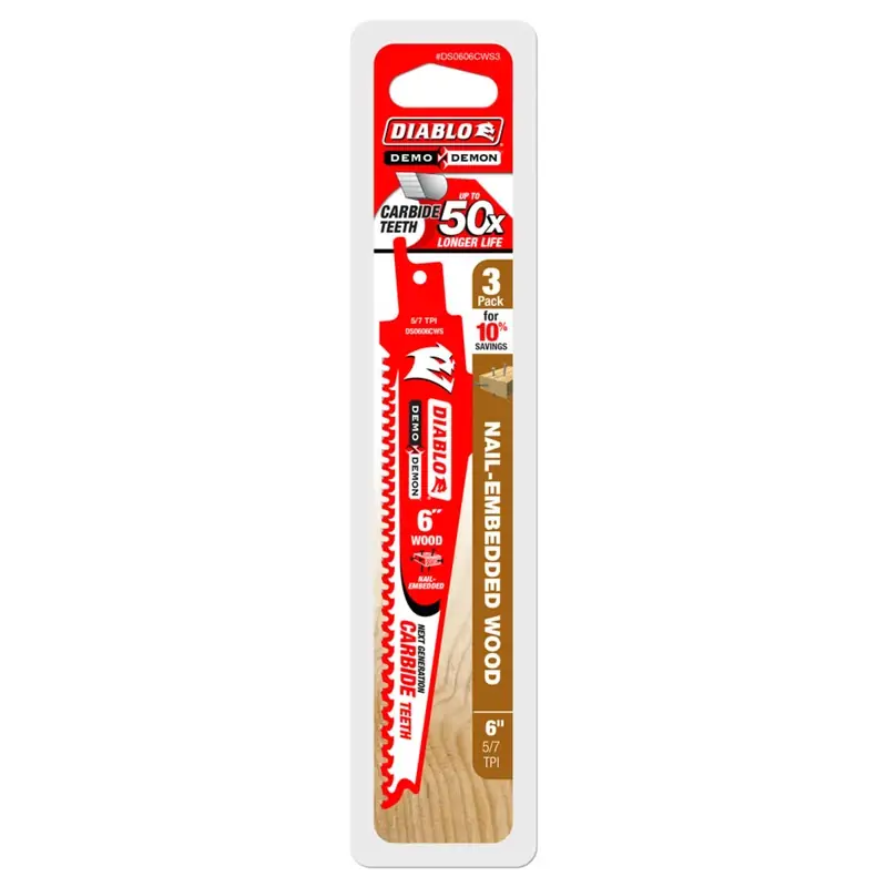 Demo Demon 6 In. Carbide Tipped Nail-embedded Wood Reciprocating Saw Blade 5/7 Tpi 3 Pk