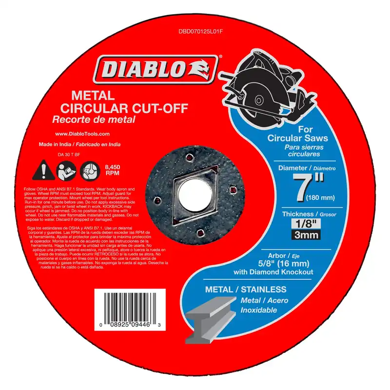 7 In. D X 5/8 In. X 1/8 In. Thick Aluminum Oxide Metal Circular Cut-off Disc 1 Pk