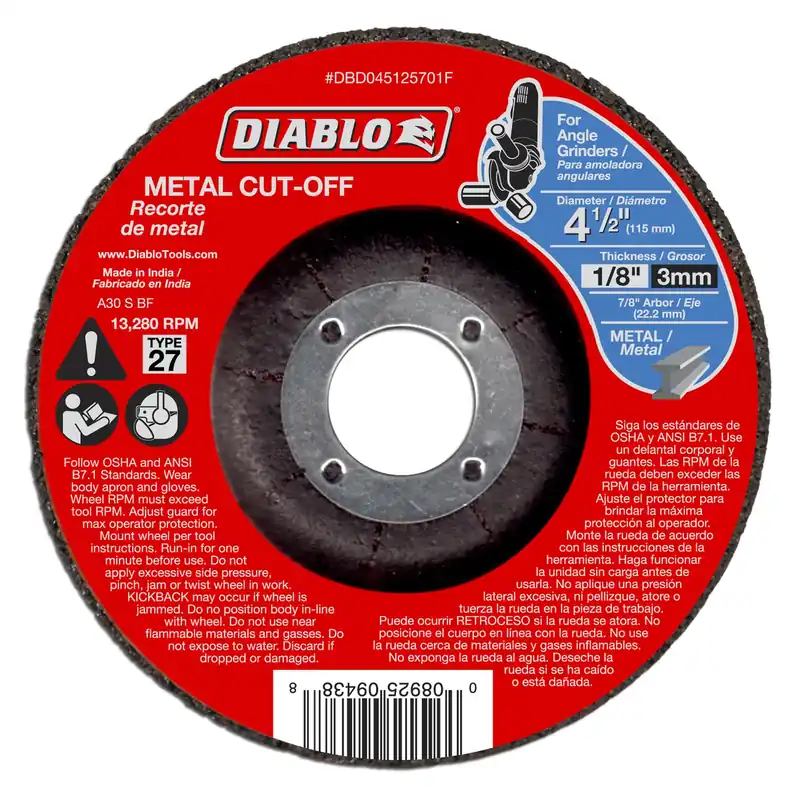 4-1/2 In. D X 7/8 In. X 1/8 In. Thick Aluminum Oxide Metal Cut-off Disc 1 Pk