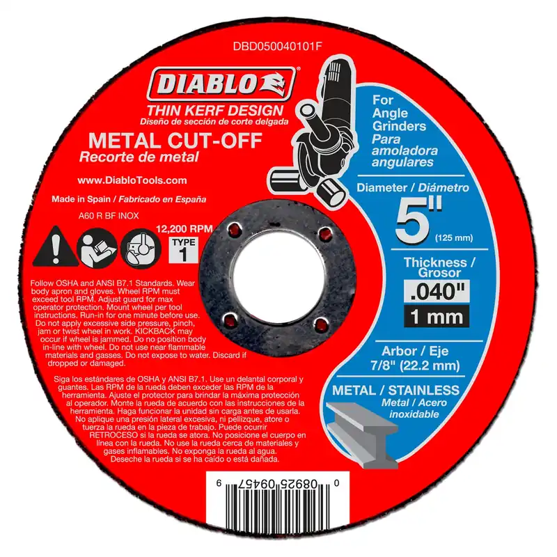 5 In. D X 7/8 In. X 0.04 In. Thick Aluminum Oxide Metal Cut-off Disc 1 Pk