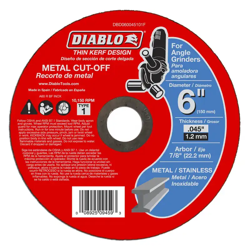 6 In. D X 7/8 In. X 0.045 In. Thick Aluminum Oxide Metal Cut-off Disc 1 Pk