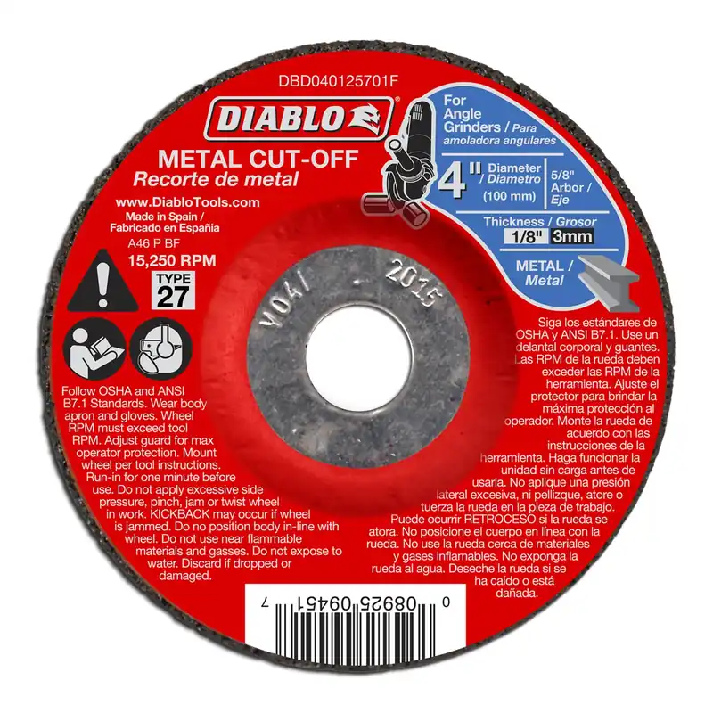 4 In. D X 5/8 In. X 1/8 In. Thick Aluminum Oxide Metal Cut-off Disc 1 Pk