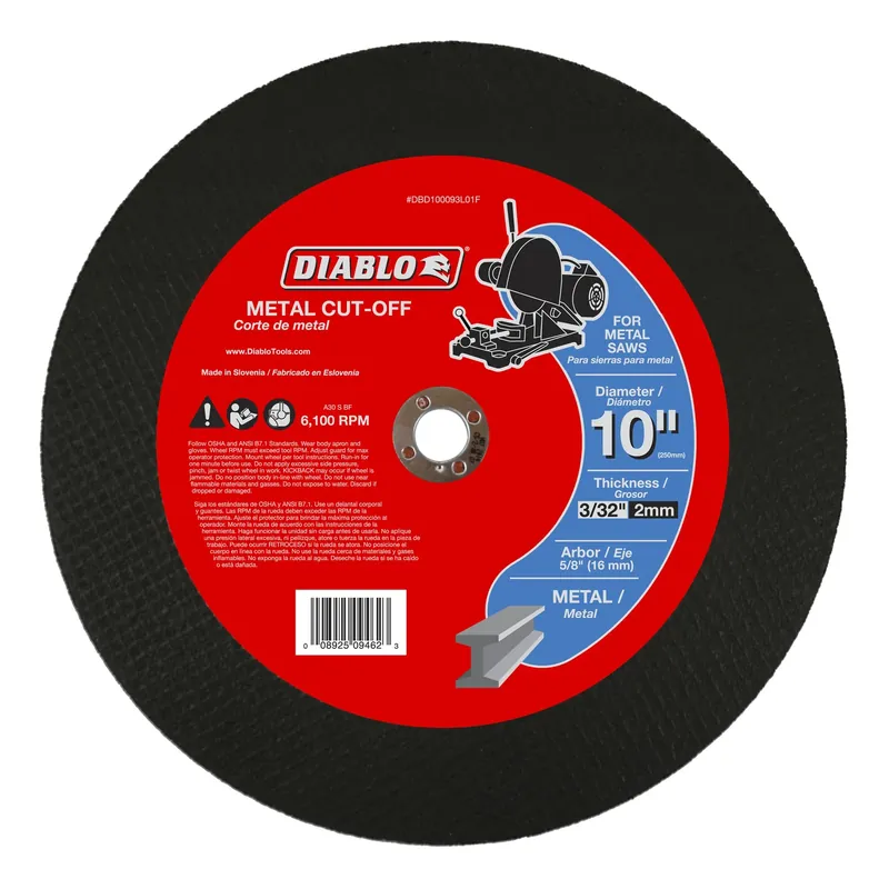 10 In. D X 5/8 In. X 3/32 In. Thick Aluminum Oxide Metal Cut-off Disc 1 Pk