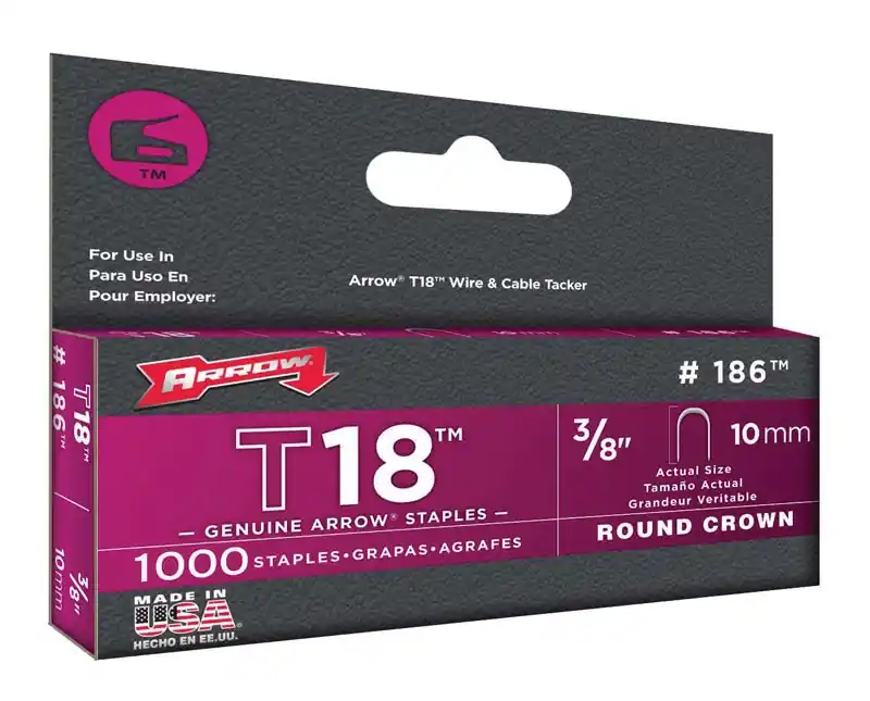 T18 3/16 In. W X 3/8 In. L 18 Ga. Round Crown Wire Staples 1000 Pk