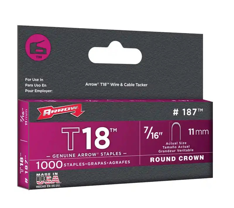 T18 3/16 In. W X 7/16 In. L 18 Ga. Round Crown Wire Staples 1000 Pk