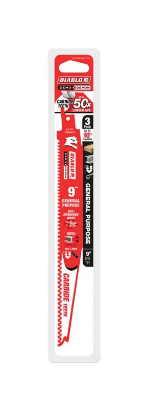 Demo Demon 9 In. Carbide Tipped Reciprocating Saw Blade 6/9 Tpi 3 Pk