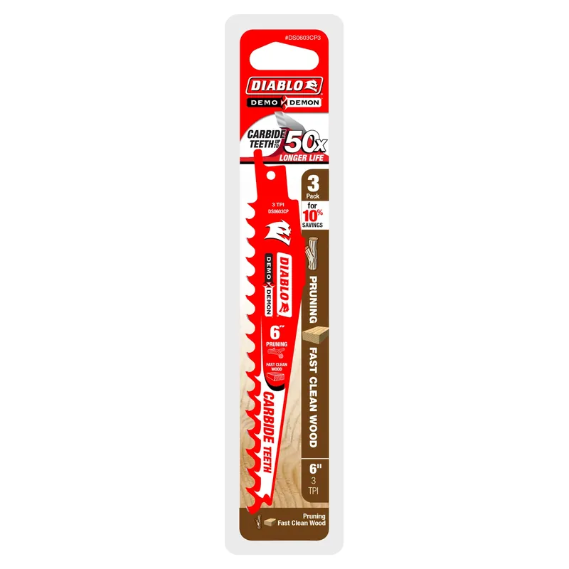 Demo Demon 6 In. Carbide Tipped Pruning & Clean Wood Reciprocating Saw Blade 3 Tpi 3 Pk