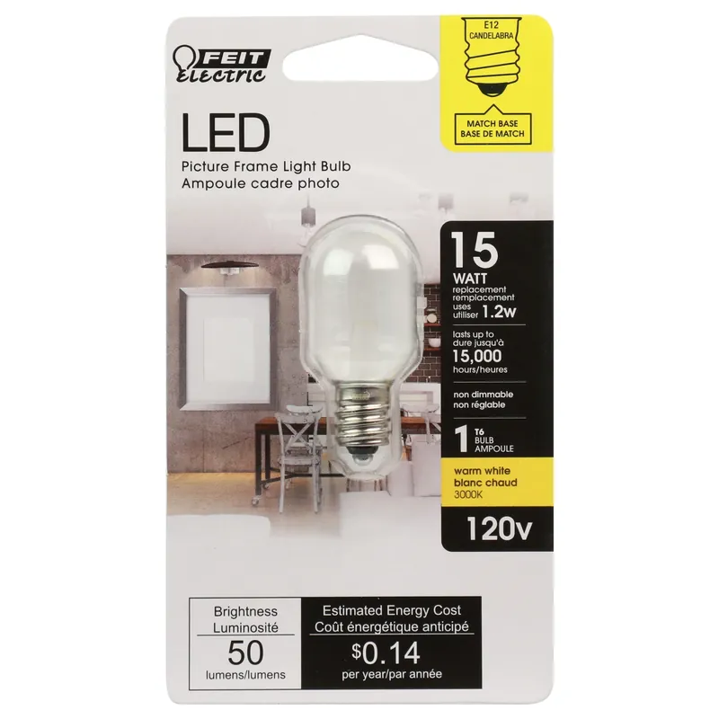 T6 E12 (candelabra) Led Bulb Bright White 15 Watt Equivalence 1 Pk