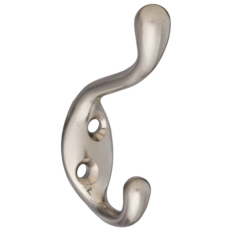 3.3 In. L Satin Nickel Silver Zinc Coat/hat Hook 75 Lb. Cap. 1 Pk