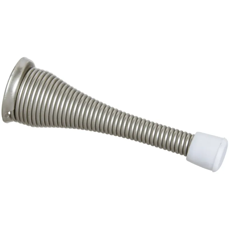Steel W/rubber Tip Satin Nickel Silver Spring Door Stop Mounts To Wall .75 In.