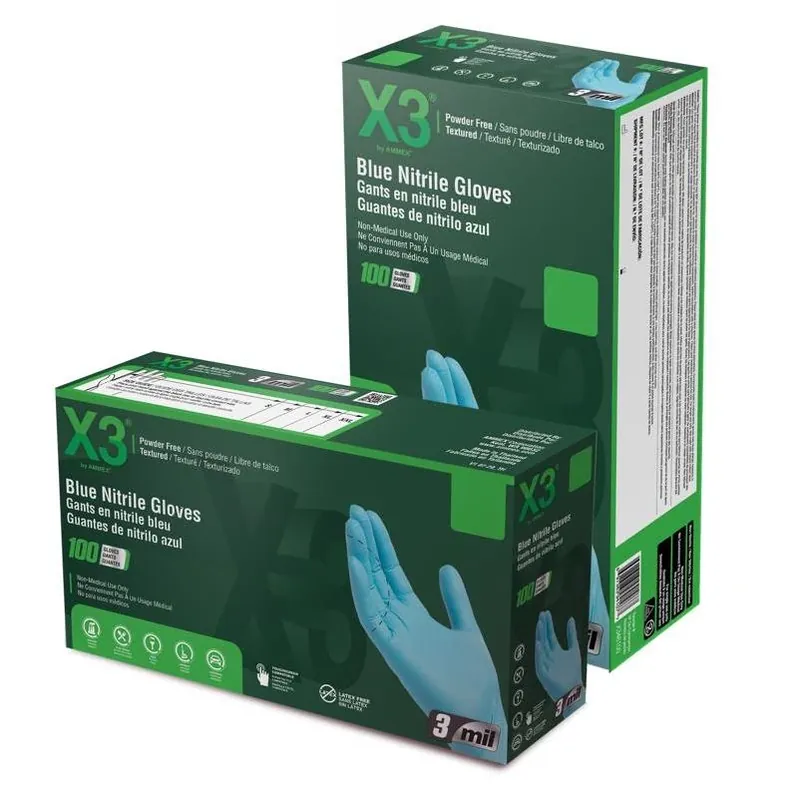 X3 Nitrile Disposable Gloves Large Blue Powder Free 100 Pk