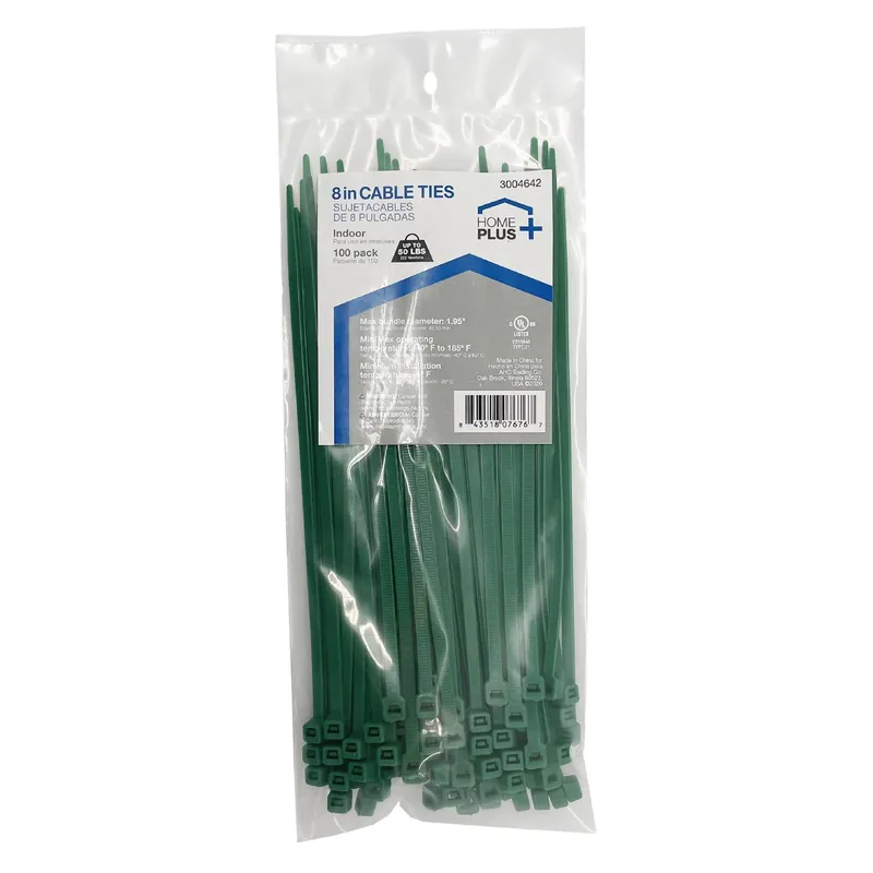 8 In. L Green Cable Tie 100 Pk