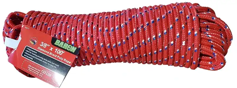 52217 Diamond Braided Polypropylene Rope 3/8 Inch Diameter 100 Feet Length
