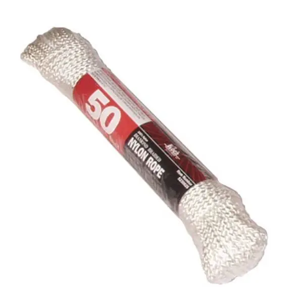 Manufacturing 50‘ White Diamond Braided Nylon Rope, 1/4 In Diameter, Model 52803