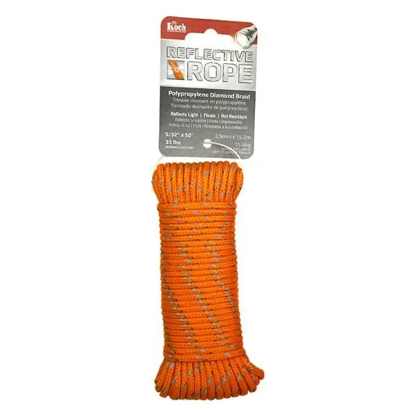 63516 Diamond Braided Reflective Rope, 5/32 Inch Diameter, 50 Feet Long, Orange